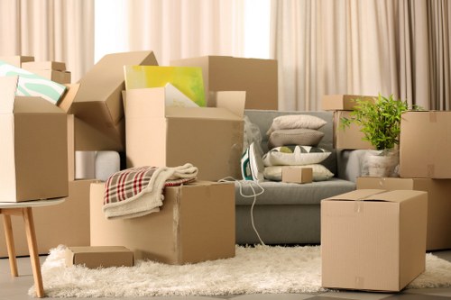 Packing boxes and furniture ready for Waterloo removals